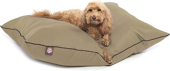 Majestic Pet Rectangle Medium Dog Bed Washable – Non Slip Comfy Pet Bed – Dog Crate Bed Super Value Pillow Dog Bed – Dog Kennel Bed for Sleeping - Dog Bed Medium Breed 35 x 28 Inch – Solid Khaki