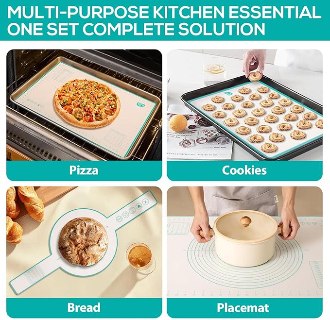 3PCS Silicone Bread sling & Silicone Baking Mat & Macaron Baking Sheet, Non-Stick Reusable Bread Making Tools for Kneading Dough Rolling Pastry and Baking Accessories