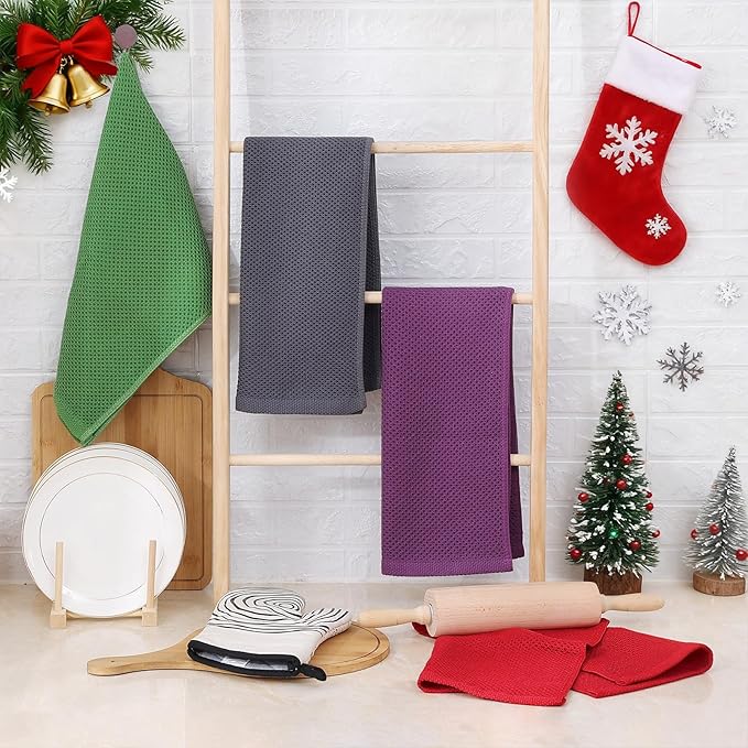 Homaxy 100% Cotton Waffle Weave Kitchen Dish Towels, Ultra Soft Absorbent Quick Drying Cleaning Towel, 13 x 28 Inches, 8-Pack, Grass Green