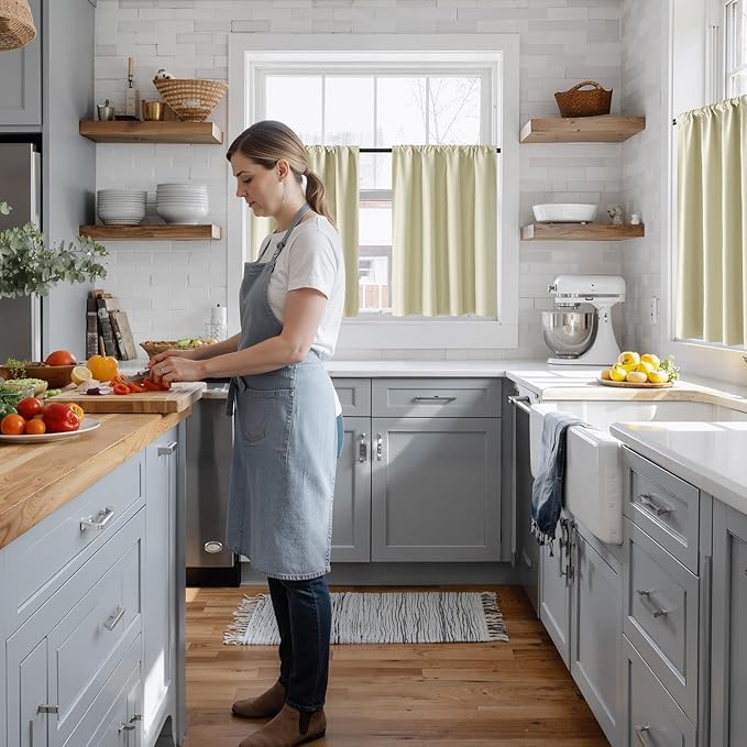 RYB HOME 100% Blackout Short Curtains for Small Window, Thermal Insulated Total Room Darkening Noise Reducing Curtains for Basement Bathroom RV Cars, 29 inches Wide by 30 inches Long, Beige