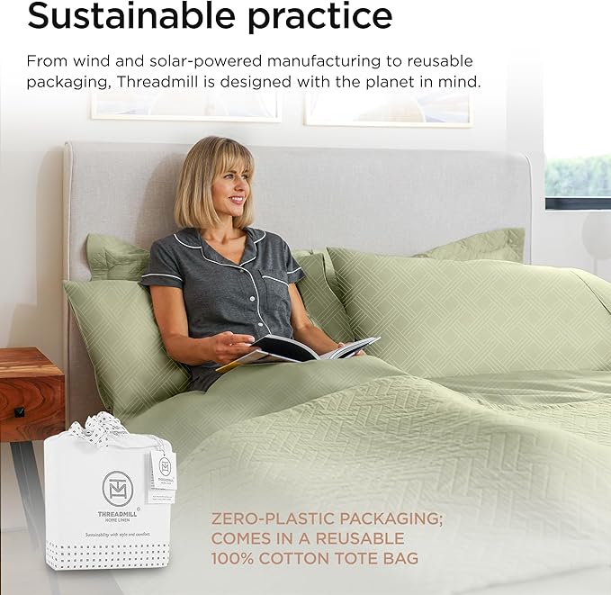 Threadmill Twin Sheets for Twin Mattress | 800 Thread Count Jacquard Celine Sage Green Sheets | 100% Cotton 3 Piece Bed Sheets | Extra Long Staple Cotton | Cotton Sheet with Elasticized Deep Pocket