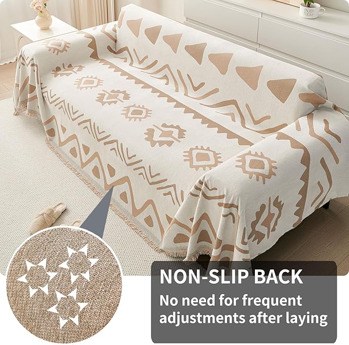 HAOMAIJIA Non Slip Couch Cover Sofa Covers for 3 Cushion Couch Washable sectional Couch Covers for Dogs pet Furniture Protector Couch Cover Blanket for Living Room (My-Khaki, 71"x118")