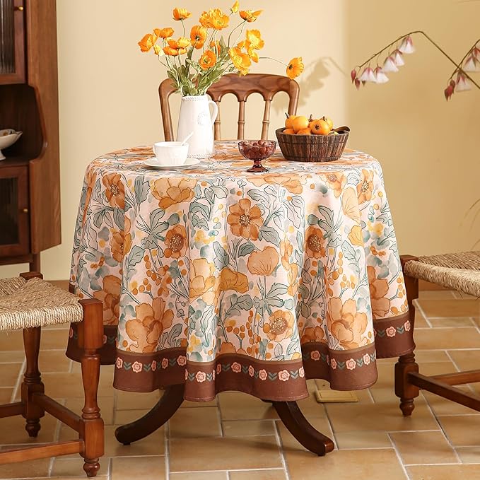 Vintage Small Round Tablecloth,Italian Linen Farmhouse Soft and Wrinkle Resistan Table Cloth,Decorative Table Cover for Kitchen,Dining,Tea Party,Home,Christmas,Diameter 55"-Positano