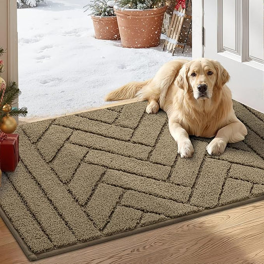 Tindbea Dog Mat for Muddy Paws,Absorbs Moisture Dirt Non-Slip Washable Mud Mat for Dogs,Soft Rubber Backing Front Inside Pet Rug for Entryway, Mud Dog Paws, Patio(20"x31.5",Light Taupe)