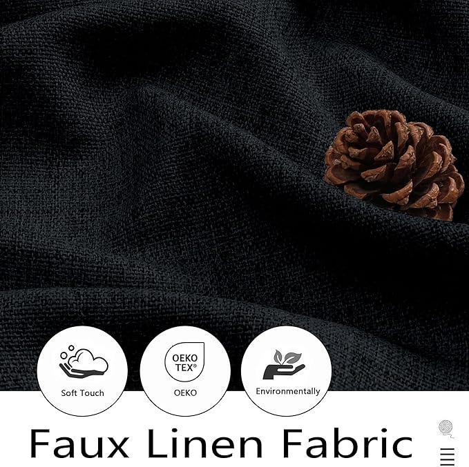 Black Kitchen Curtains 45 Inch Length 2 Panels, Light Filtering Faux Linen Textured Short Kitchen Window Curtains Over Sink, Half Curtain Tiers for Cabinet Bathroom Basement, 30Wx45L Inch