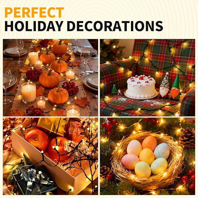 100 LED Christmas Lights 33 ft Christmas Tree Lights 8 Modes Plug-in with Memory Function Green String Light for Bedroom Xmas Tree Wreath Patio Party Spring Outdoor Decorations