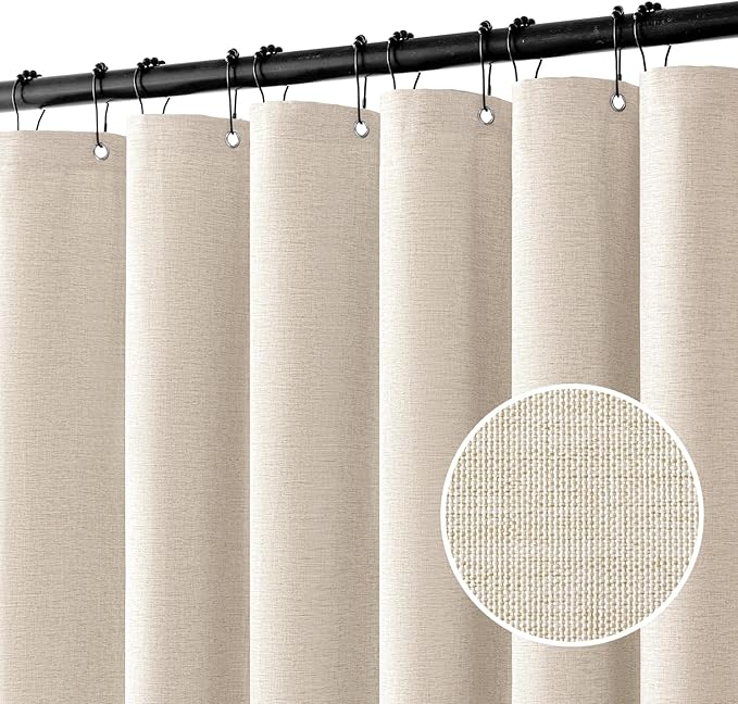 MIULEE Linen Shower Curtain with 10 Metal Hooks Modern Heavy Duty Washable Beige Fabric Curtain Set Waterproof Neutral Thick Cloth Shower Curtains for Bathroom Bathtub Washable, W60*L72, Cream