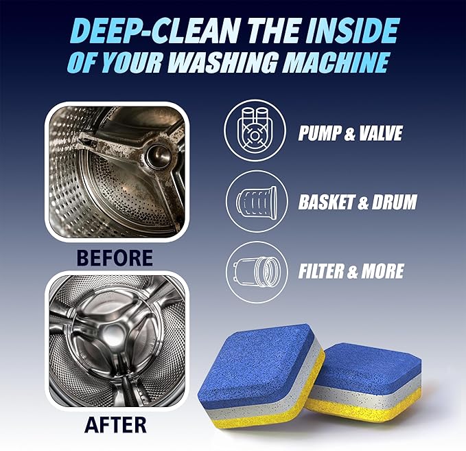 Washing Machine Cleaner Tablets 56 Pack for HE Front Loader - Eco Friendly Washer Machine Cleaning Tablets - 3 Layers Septic Safe Wash Machine Full Deodorizer Descaler Protector - 2 Plus Year Supply