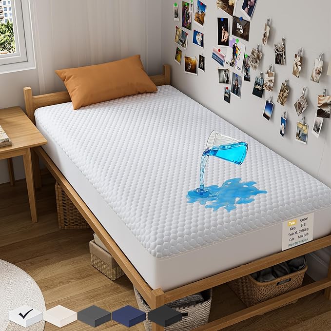 OhGeni 100% Waterproof Mattress Protector, Twin Size Mattress Pad, Fits 6"-20" Mattresses with Deep Pocket, Cooling, Breathable Fitted Sheets, Soft Bed Cover, Noiseless, Machine Washable