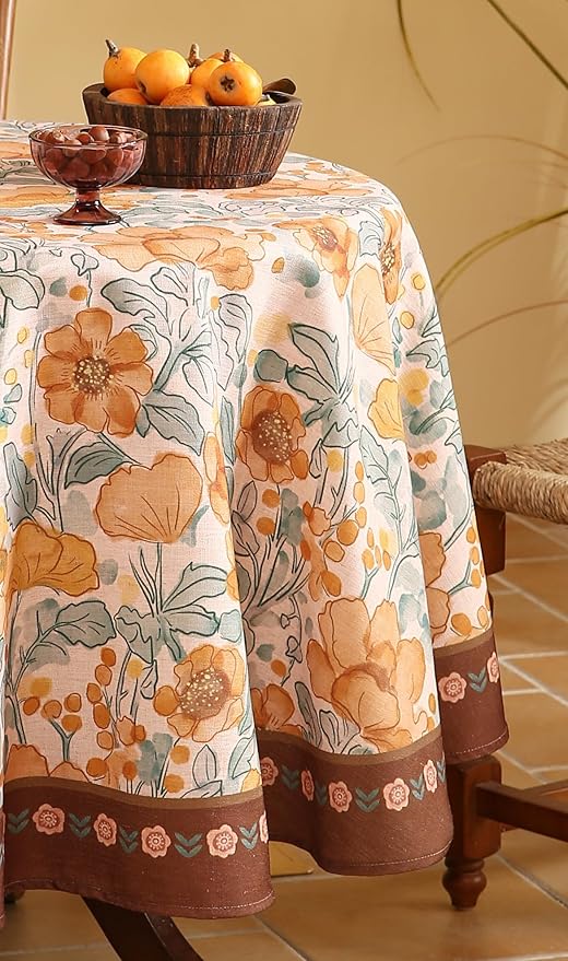 Vintage Small Round Tablecloth,Italian Linen Farmhouse Soft and Wrinkle Resistan Table Cloth,Decorative Table Cover for Kitchen,Dining,Tea Party,Home,Christmas,Diameter 55"-Positano