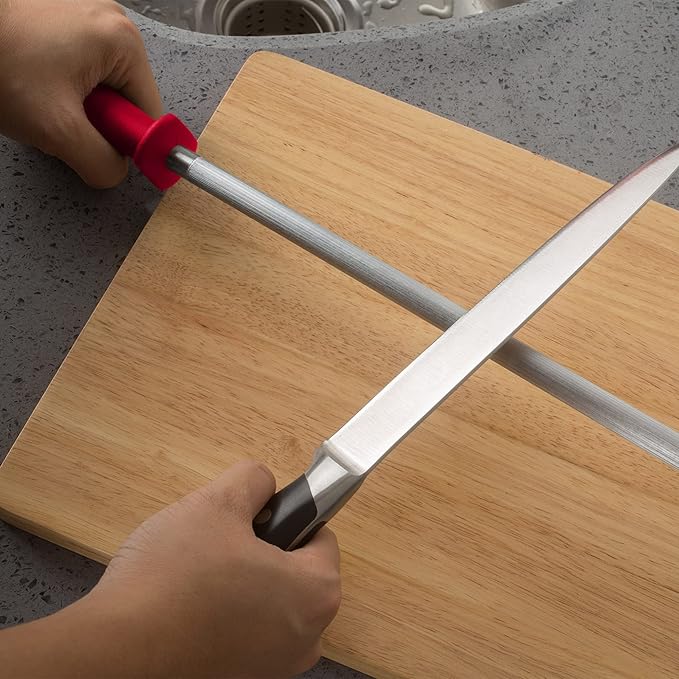 10 Inch Sharpening Steel, Professional Carbon Steel Knife Sharpener, Fresh Red