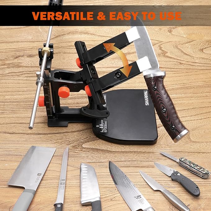 SHARPAL 202H Precision Knife Sharpening System–Adjustable Angle 10–35° Knife Sharpener Kit with 7 Abrasive Plates (Diamond 220/325/600/1000, Whetstone 3000/6000, Leather Strop) and Giftable Carry Case