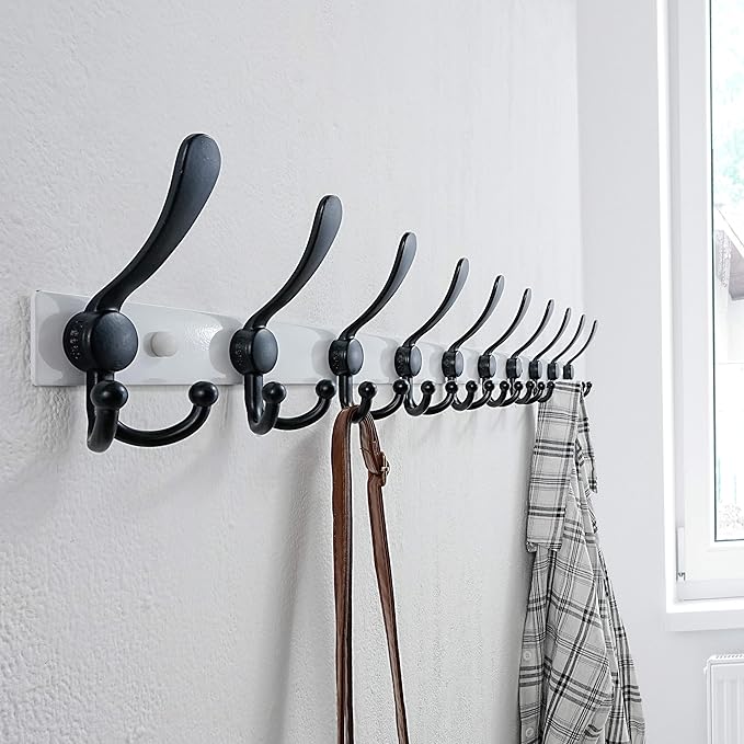 Dseap MaxStrong 2.0 Coat Rack Wall - 37” Long 10 Tri Hooks - Ultra Heavy-Duty Stainless Steel Wall Mount Coat Hanger, Hook Rail for Clothes Hats Jacket Towels White & Black