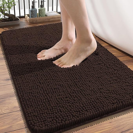 OLANLY Bathroom Rugs 34x21, Extra Soft Absorbent Chenille Bath Rugs, Rubber Backing Quick Dry, Machine Washable Bath Mats for Bathroom Floor, Tub and Shower, Home Decor Accessories, Brown