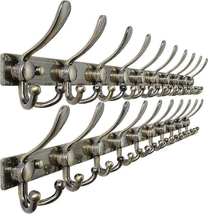 Dseap MaxStrong 2.0 Coat Rack Wall - 37” Long 10 Tri Hooks - Ultra Heavy-Duty Stainless Steel Wall Mount Coat Hanger, Hook Rail for Clothes Hats Jacket Towels Bronze, Pack of 2