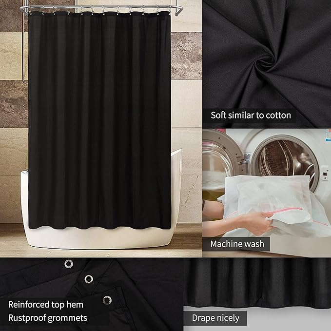ALYVIA SPRING Extra Long Fabric Shower Curtain Liner Waterproof - 72" x 96", Soft & Lightweight X-Long Shower Curtain with 3 Magnets, Machine Washable - 72x96, Black