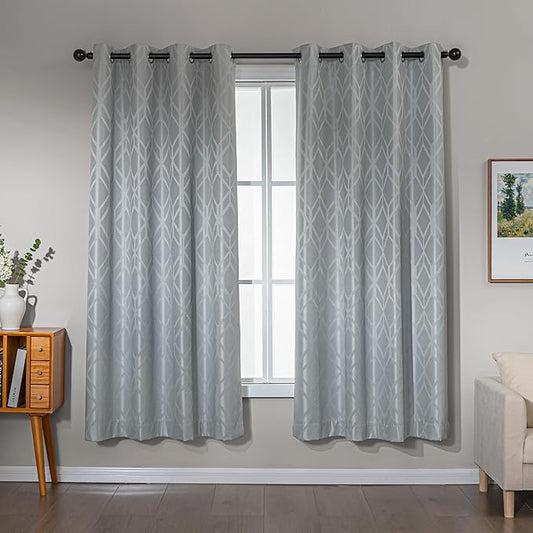 Amazon Basics Jacquard 2-Piece 100% Blackout Curtains, Living Room and Bedroom Drapes, Thermal Insulated Window Treatment, 42"x72", Light Grey