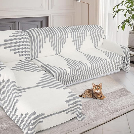 ALIECOM Boho Couch Covers for Sectional Sofa 2 Piece Thick Chenille L Shape Sofa Cover Washable Reversible Couch Cover Blanket Sofa Slipcovers Pet Dog Furniture Protector (XX-Large, Fashion Grey)