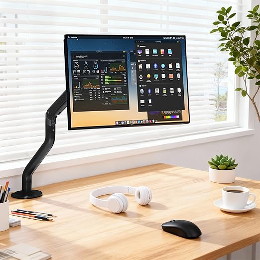 Lyngins 2 Pack Single Monitor Desk for 15 to 27 Inch Screens Computer Monitor Stand for Desk, VESA Mounting Holes 75 and 100mm, Stand Up to 26.4lbs Monitor Wall Mount, Black