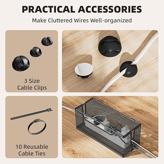 Marbrasse 3 Pack Cable Management Box, Metal Mesh Cord Organizer Box for TV Wires, Electrical Hiding, Power Strip – Under Desk Cable Storage Box with Cable Clips&Reusable Cable Ties for Home/Office