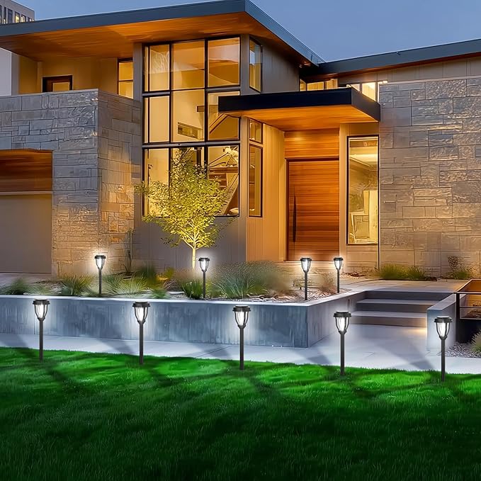 DERAYSION 12 Pack Solar Lights Outdoor, Solar Pathway Lights Auto On/Off Waterproof Garden Landscape Lighting for Path, Yard, Walkway, Driveway, Cold White