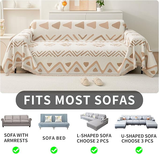 HAOMAIJIA Non Slip Couch Cover Sofa Covers for 3 Cushion Couch Washable sectional Couch Covers for Dogs pet Furniture Protector Couch Cover Blanket for Living Room (My-Khaki, 71"x118")