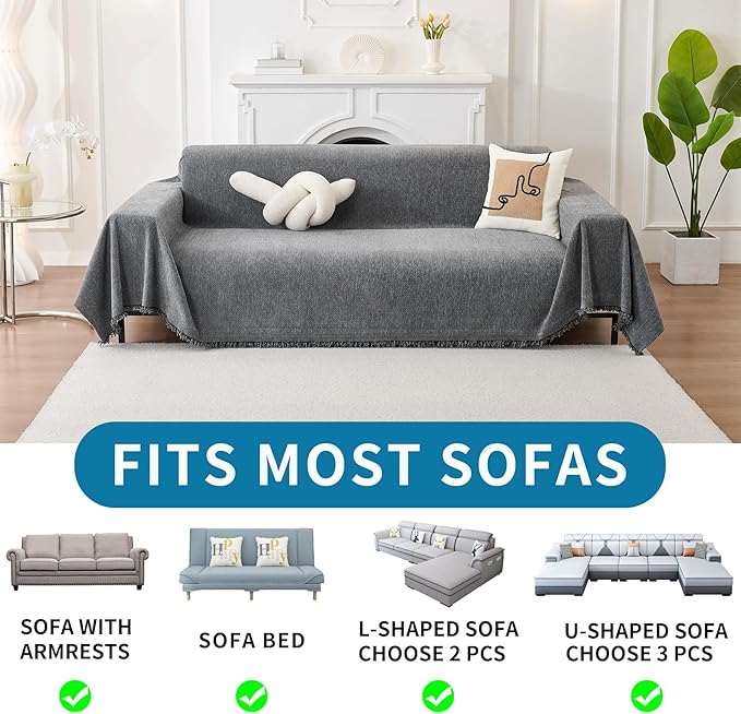 HAOMAIJIA Non Slip Couch Cover Sofa Covers for 3 Cushion Couch Washable sectional Couch Covers for Dogs pet Furniture Protector Couch Cover Blanket for Living Room (Grey, 71"x134")