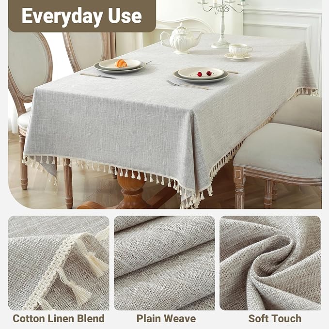 Textured Table cloth for Rectangle table, Heavy Duty Farmhouse Tablecloth Solid Cotton Linen Waterproof Wrinkle Free Burlap Table Cover for Kitchen Dining,Party, Light Brown 55''x75'',4-6 Seats