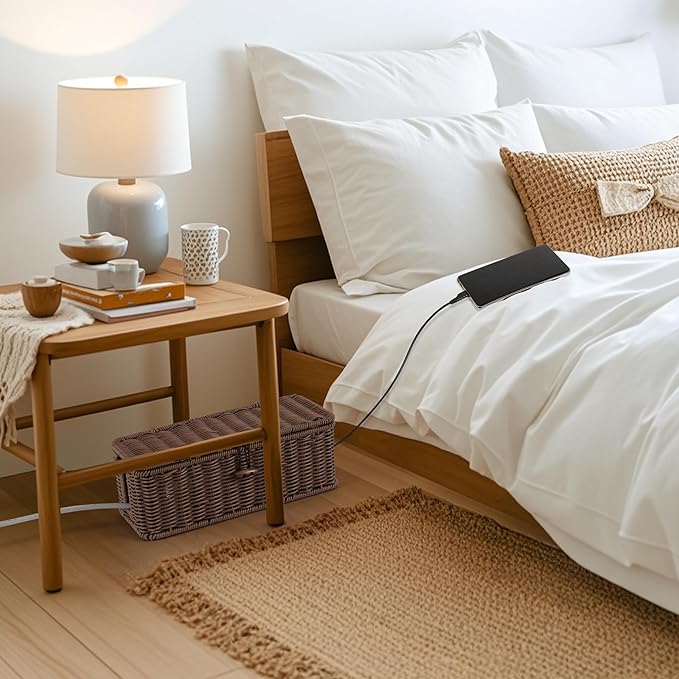 Cable Management Box, Handwoven Faux Rattan Cord Organizer Box with Lid, 2 Open Slots Cable Organizer Box, Decorative Cord Hider Box for Tv Computer USB Hub & Power Strip Holder