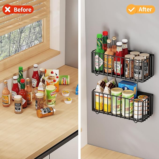 1 Pack Heavy-Duty Magnetic Spice Rack for Refrigerator, 10lbs Capacity, Foldable Organizer Basket with 4.3" Enhanced Height for Large Bottles or Heavy Items, Spices, Kitchen(1 Pack)