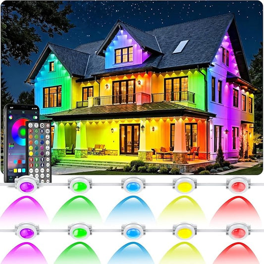 100FT Permanent Outdoor Lights Waterproof with Smart App Control Remote,DIY Scene Modes,Music Sync hronization,Eaves Lights for Garden Decor,Deck,Christmas