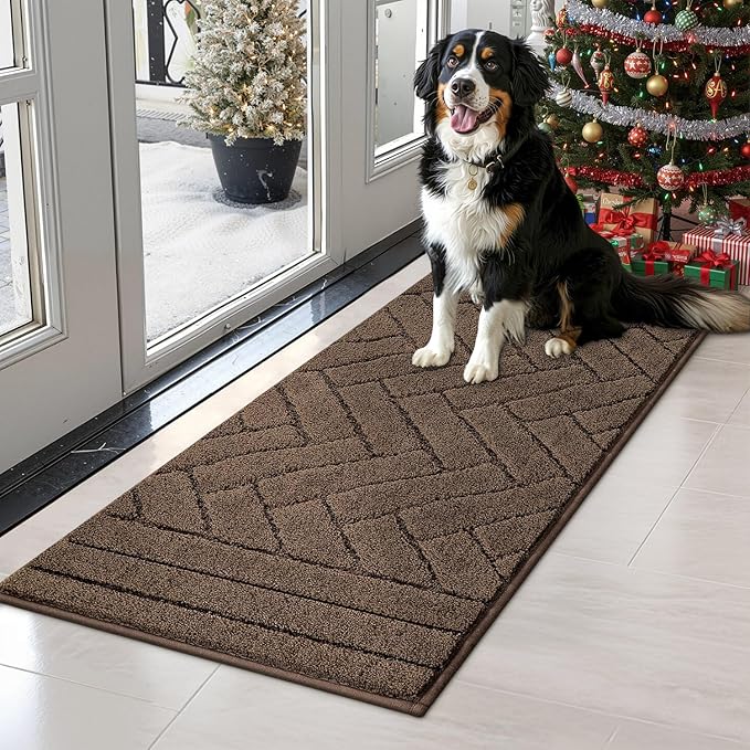 Tindbea Dog Mat for Muddy Paws,Absorbs Moisture Dirt Non-Slip Washable Mud Mat for Dogs,Soft Rubber Backing Front Inside Pet Rug for Entryway, Mud Dog Paws, Patio(20"x48",Latte)