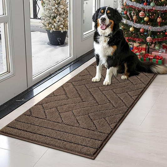 Tindbea Dog Mat for Muddy Paws,Absorbs Moisture Dirt Non-Slip Washable Mud Mat for Dogs,Soft Rubber Backing Front Inside Pet Rug for Entryway, Mud Dog Paws, Patio(20"x48",Latte)