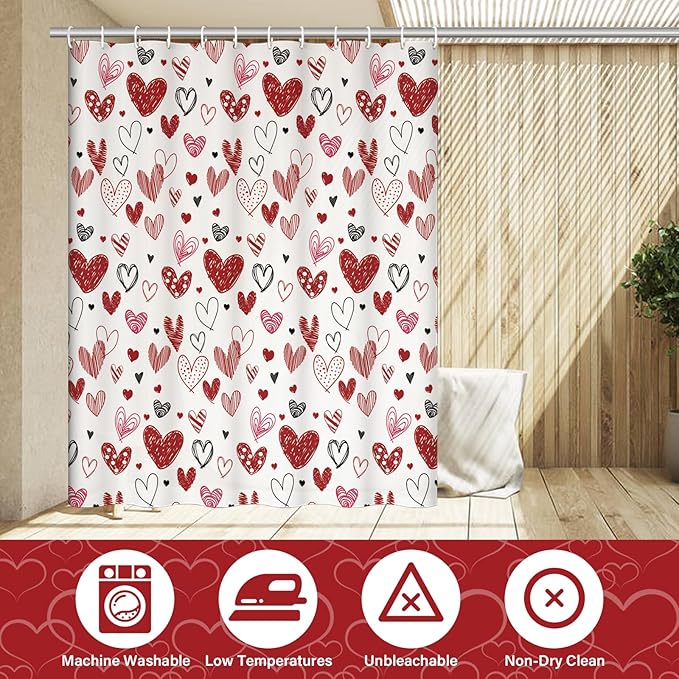 Valentines Shower Curtain Set for Bathroom, 72"X72" Shower Curtain for Chic Elegant Bathroom Decor, Fabric Shower Curtain Waterproof Durable (Lover Red, 72" L x 72" W)