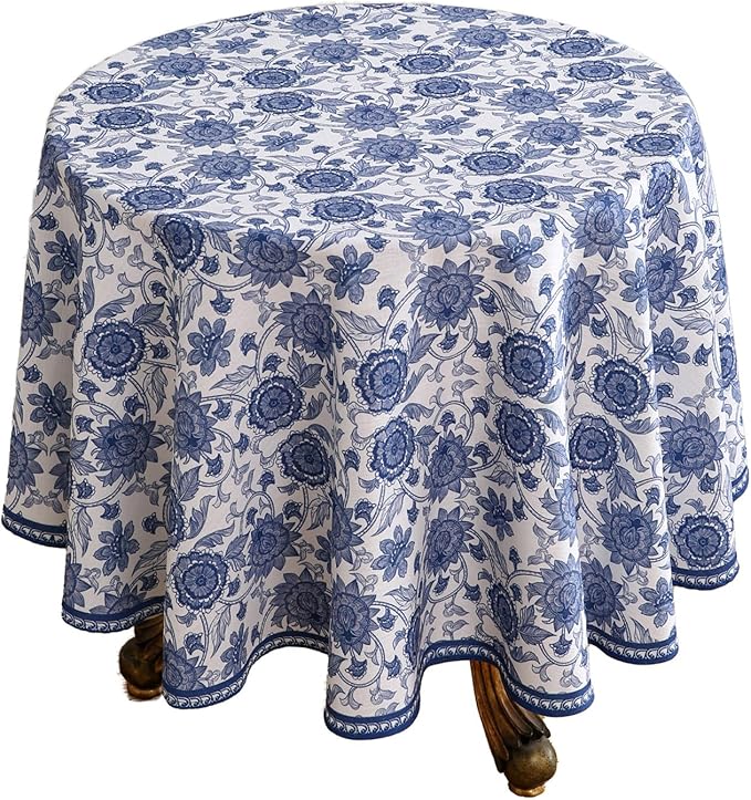 patdrea Designer Vintage French Round Table Cloth,Linen Durable Blue Paisley Pattern Tablecloth,Decoration Floral Cover for Kitchen Dining Christmas,Thanksgiving,Diameter 67"-Lantang a
