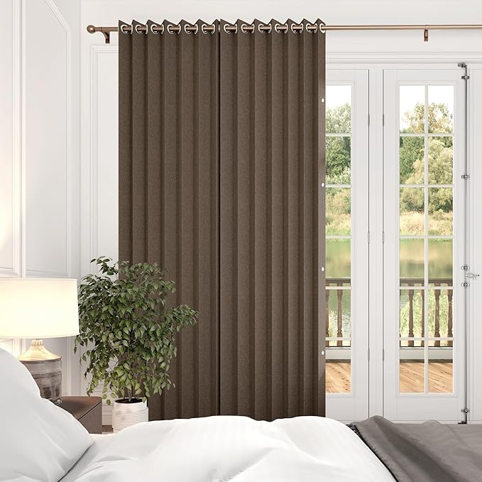 100% Blackout Door Curtain with Magnetic Closure, Approximate Pinch Pleated Design for Bedroom/Living Room Windows & Sliding Room Divider Drapery, 1 Panel, W60 x L80, Brown