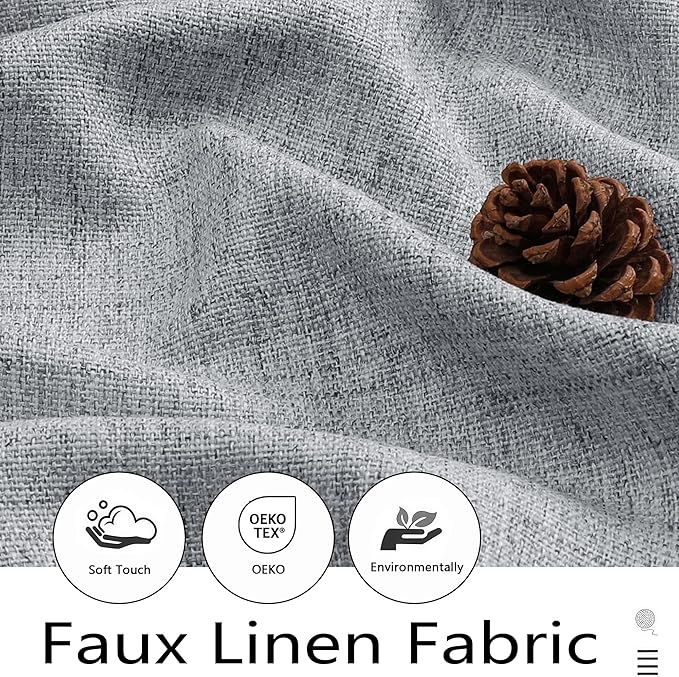 Grey Kitchen Curtains 45 Inch Length 2 Panels, Light Filtering Faux Linen Textured Short Kitchen Window Curtains Over Sink, Half Curtain Tiers for Cabinet Bathroom Basement, 30Wx45L Inch