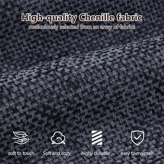 107'' U-Shaped Modern Modular Sectional Cloud Couch Whit Ottoman, 4-Seat Chenille Deep-Seat Sofa with Pillow for Living Room, Bedroom, Apartment, Ocean Blue