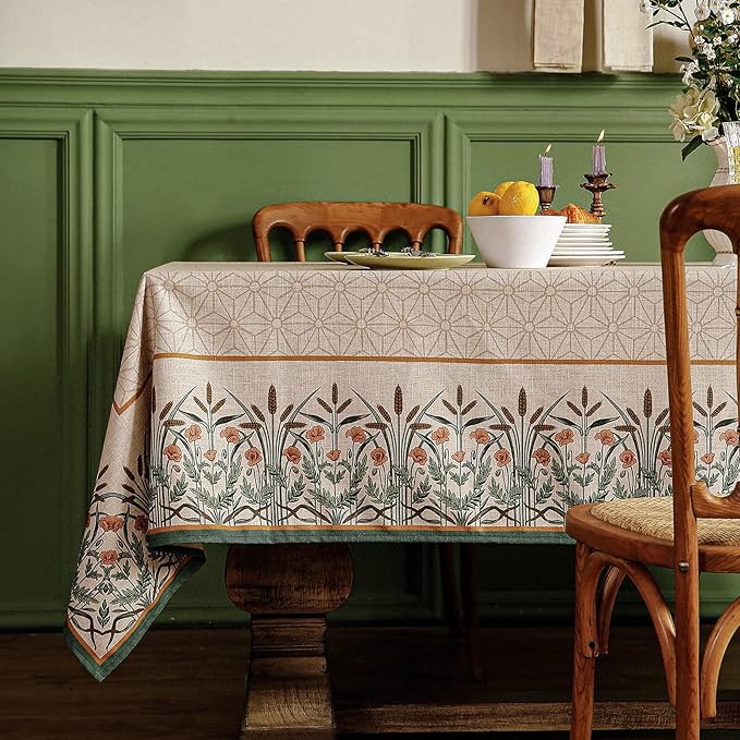 patdrea Designer Vintage Linen Small Table Cloth for Rectangle Table,French Floral Durable Breathable Tablecloth,Dacorative Cover for Kitchen Dining,Christmas,Thanksgiving,55"x71"-Cudillero
