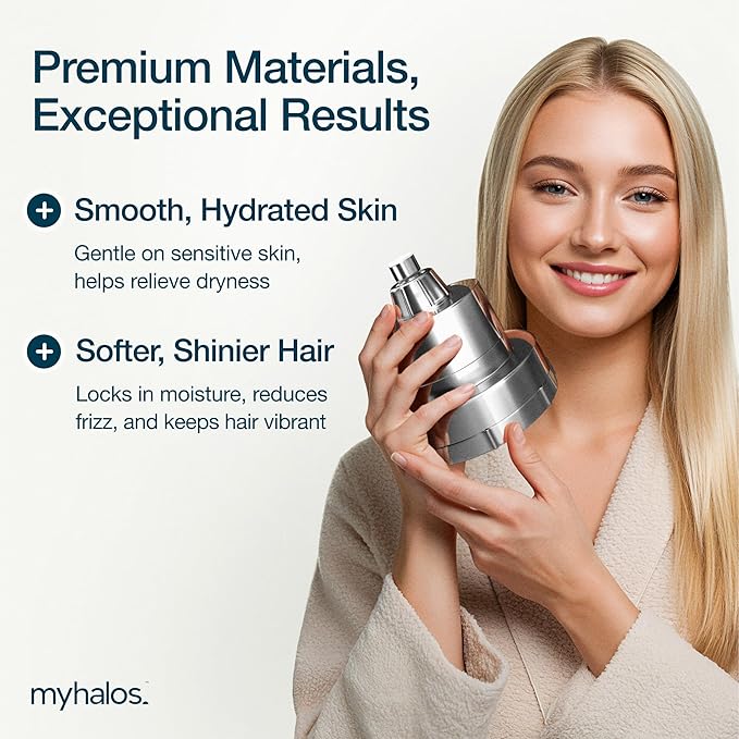 MyHalos® Filtered Shower Head for Hard Water Filter - High Pressure, Removes Chlorine - Shower Head Filter for Hard Water Softener Showerhead, Easy Install, For Hair & Skin, Filtering (Chrome)