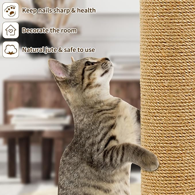 Fhiny 4PCS Cat Scratching Post Replacement 15" Natural Sisal Spare Extension Scratch Post for Cats Tree DIY Craft Refill Pole Parts Hemp Rope Scratcher Climbing Perch for Indoor Kitten White