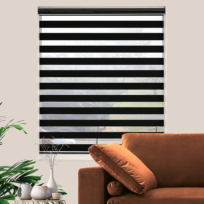 Blackout Zebra Blinds, Dual Layer Free-Stop, Room Darkening Zebra Shades, Blinds for Indoor Windows, Light Filtering Privacy Sheer Shade for Home(70" W X 72" H, Black)