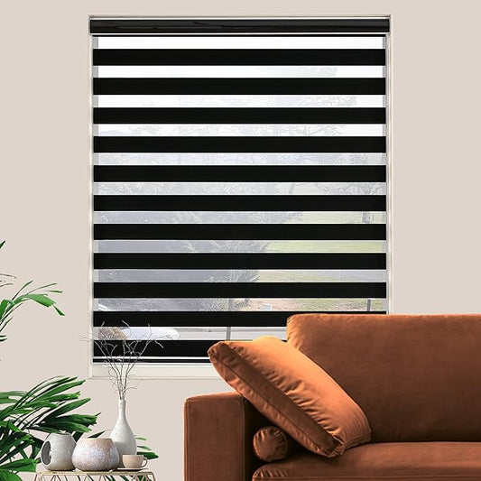 Blackout Zebra Blinds, Dual Layer Free-Stop, Room Darkening Zebra Shades, Blinds for Indoor Windows, Light Filtering Privacy Sheer Shade for Home(29" W X 72" H, Black)