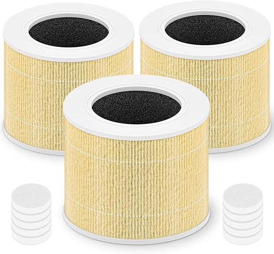 Core Mini Pet Care Replacement Filter for LEVOIT Core Mini and Core Mini-P Air Purifier, 3-in-1 H13 True HEPA High-Efficiency Activated Carbon, Core Mini-RF-PA, 3 Filter & 10 Fragrance Sponge, Yellow