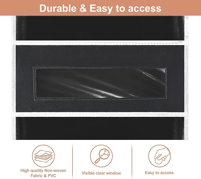 2 Packs 5-Tier Over the Door Storage Organizer with 10 Side Mesh Pockets, 48 lbs Load Capacity, 3 Hooks Design, Hanging Organizer with Clear Windows for Bathroom, Bedroom, Nursery, Kitchen-Black