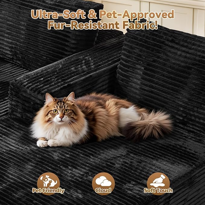 108" Modular Sectional Sofa, Cloud Sectional Couch with Ottoman, Modern Modular L-Shape Sofa Couch with Chaise,Upholstered Couches for Living Room Bedroom