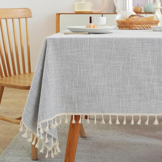 Textured Table cloth for Rectangle table, Heavy Duty Farmhouse Tablecloth Solid Cotton Linen Waterproof Wrinkle Free Burlap Tables Cover for Kitchen Dining,Party, Light Grey 55''x55'',4 Seats