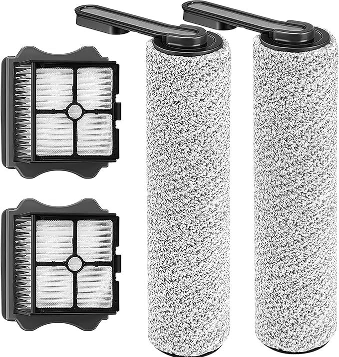 Floor ONE S5 Roller Brush Replacement and Vacuum Filter Kit Compatible with Tineco Floor ONE S5/S5 PRO 2/iFLOOR 5 Breeze Cordless Wet Dry Vacuum Cleaner, 2 Roller Brush, 2 Filters 【Not Fit S5 Combo】