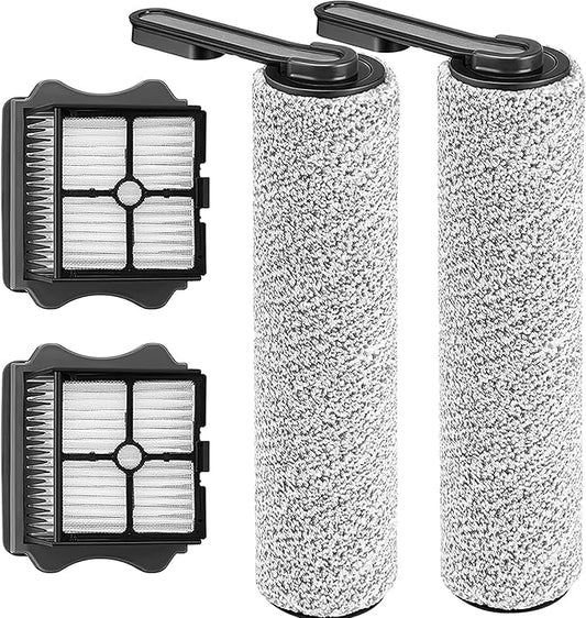 Floor ONE S5 Roller Brush Replacement and Vacuum Filter Kit Compatible with Tineco Floor ONE S5/S5 PRO 2/iFLOOR 5 Breeze Cordless Wet Dry Vacuum Cleaner, 2 Roller Brush, 2 Filters 【Not Fit S5 Combo】