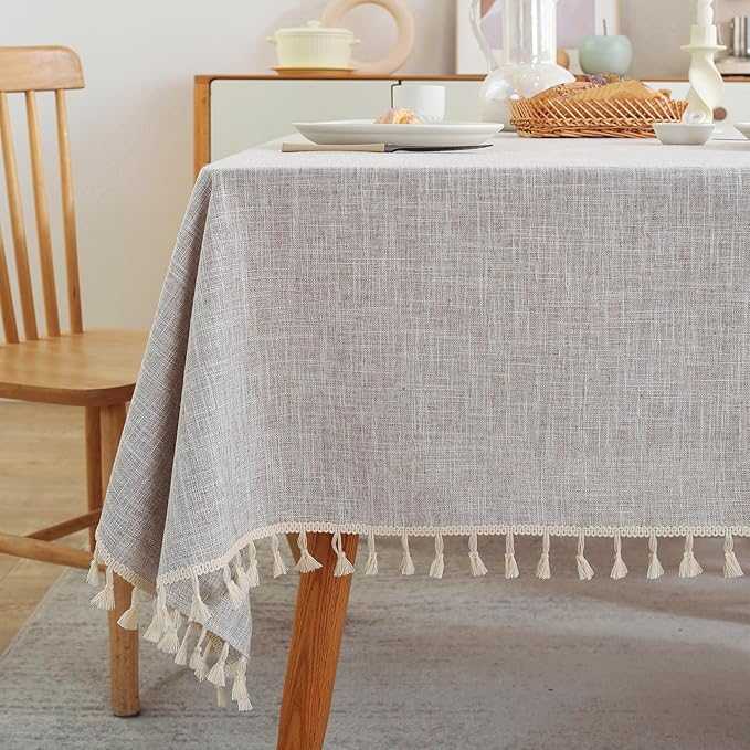 Textured Table cloth for Rectangle table, Heavy Duty Farmhouse Tablecloth Solid Cotton Linen Waterproof Wrinkle Free Burlap Table Cover for Kitchen Dining,Party, Light Brown 55''x90'',6-8 Seats